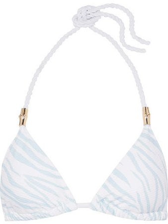 Zebra-print Triangle Bikini Top - White