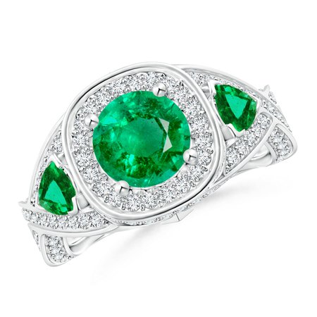 Emerald Criss Cross Ring with Diamond Halo