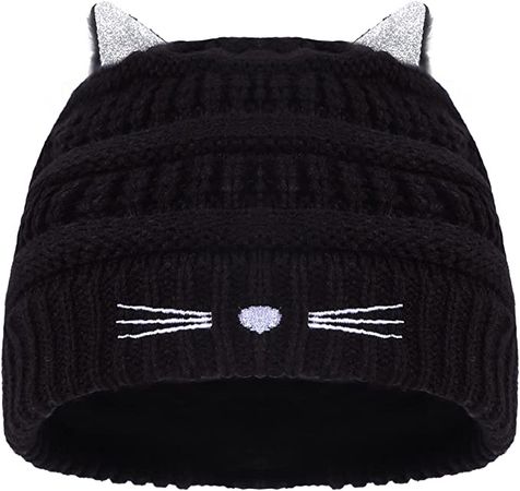 LUCKYBUNNY Women Girls Cute Cat Ears Beanie Hat Winter Crochet Knit Cap Red at Amazon Women’s Clothing store