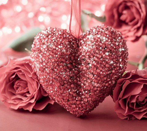 Pink Beaded Heart and Roses Background