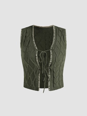 Into The Moss Crochet Knitted Vest - Cider