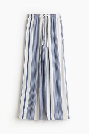 Wide-cut Pull-on Pants - High waist - Long -White/blue striped -Ladies | H&M US