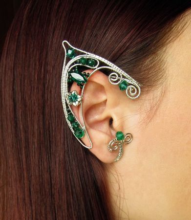 Elf Ears Green Ear Cuff Elf Ear Cuff Silver Ear Cuff Emerald | Etsy Greece