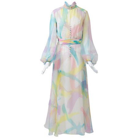 1960s Sheer Watercolor Gown For Sale at 1stdibs