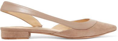 Wavee Leather-trimmed Suede Slingback Point-toe Flats - Taupe
