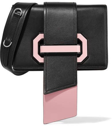 Ribbon Plexi Two-tone Textured-leather Shoulder Bag - Black