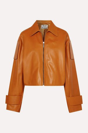 Acne studios cropped brown leather jacket