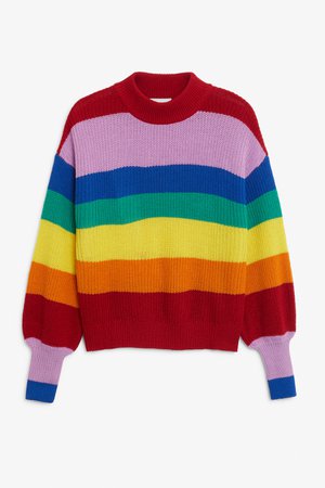 Crew neck knit sweater - Rainbow stripes - Knitwear - Monki NL