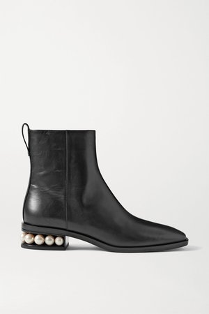 Black Casati faux pearl-embellished leather ankle boots | Nicholas Kirkwood | NET-A-PORTER