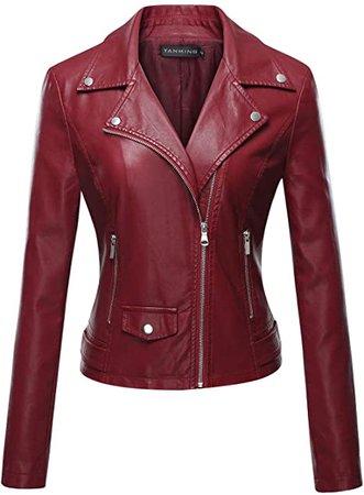 Tanming Women's Long Sleeve Zipper Fuax Leather Jacket Coat (Large, Red Rock) at Amazon Women's Coats Shop