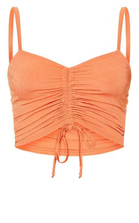 Orange Ruched Front Strappy Crop Top | Tops | PrettyLittleThing USA