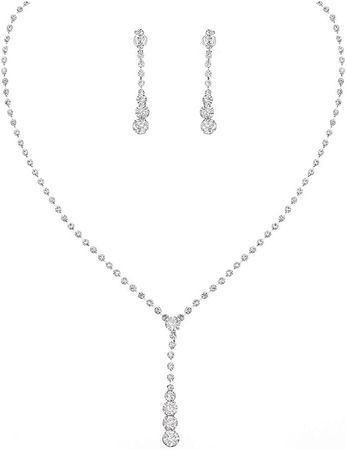 Amazon.com: Yean Bride Silver Bridal Necklace Earrings Set Crystal Wedding Jewelry Set Rhinestone Choker Necklaces for Women and Girls (Silver): Clothing, Shoes & Jewelry
