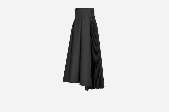 Asymmetric Mid-Length Skirt Gray Wool and Mohair | DIOR