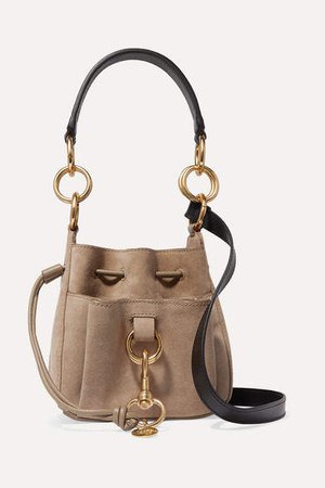 Tony Small Suede And Textured-leather Bucket Bag - Neutral