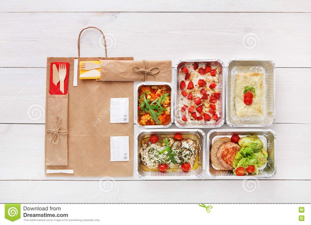 Healthy Food Take Away In Boxes, Top View At Wood Stock Image - Image of natural, meal: 76881357