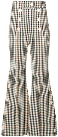 gingham check flared trousers