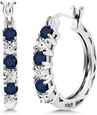 Amazon.com: Gem Stone King 925 Sterling Silver Blue Sapphire and White Lab Grown Diamond Accent Hoop Earrings For Women (0.83 Cttw, 22MM = 0.85 Inches Diameter): Clothing, Shoes & Jewelry