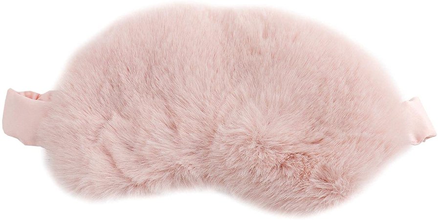 surell - Faux Rex Rabbit Fur Sleep Mask - Cute Fun Fluffy Sleeping Eye Covering - Light Blocking Cover (Pink) at Amazon Women’s Clothing store