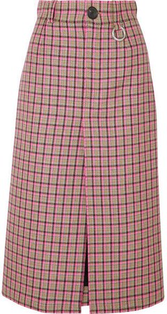 Checked Wool Midi Skirt - Pink