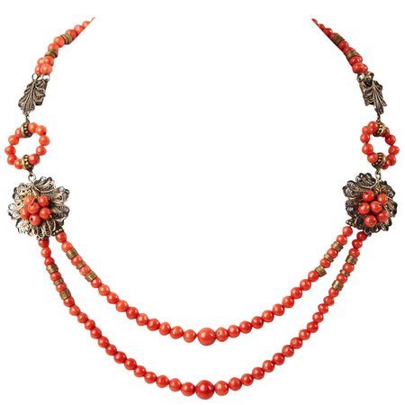 Antique Coral Filigree Necklace For Sale at 1stDibs