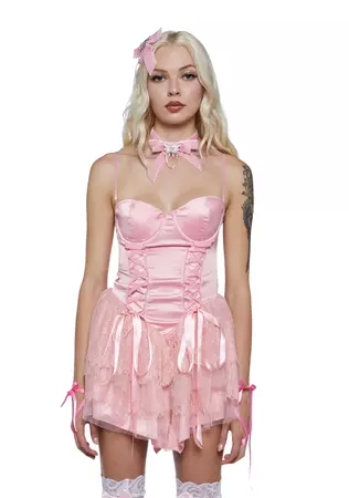 Sugar Thrillz Satin Lace Mini Skirt - Pink – Dolls Kill
