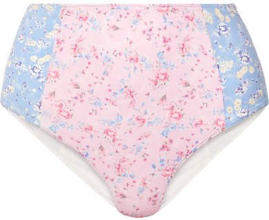 Mason Paneled Floral-print Bikini Briefs - Baby pink