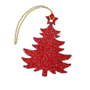 red glitter tree gift tag