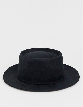 ASOS DESIGN felt hat with telescope brim and size adjuster in black | ASOS