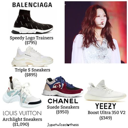 Twice's Fashion on Instagram: “JEONGYEON SHOES COLLECTION PART 5 BALENCIAGA- Speedy Logo Trainers ($795) & Triple S Sneakers ($895) LOUIS VUITTON- Archlight Sneakers…”