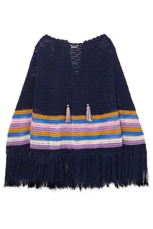 Talitha | Fringed striped crocheted cotton poncho | NET-A-PORTER.COM