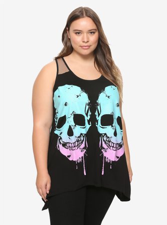 Black Glitter Skull Shark Bite Girls Tank Top Plus Size