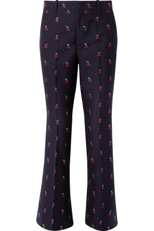 Gucci | Embroidered cotton and wool-blend flared pants | NET-A-PORTER.COM