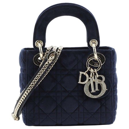 Christian Dior Lady Dior Chain Bag Cannage Quilt Velvet with Crystal Charms Mini at 1stDibs | dior mini bag