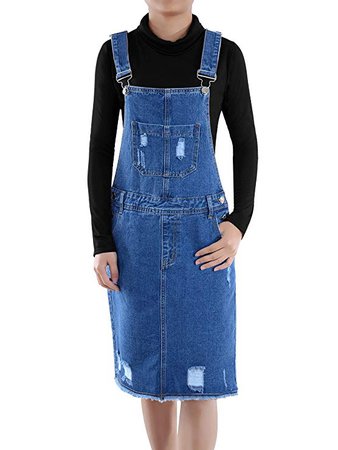 Amazon.com: Anna-Kaci Junior Womens Distressed Denim Adjustable Strap Overall Dress: Clothing