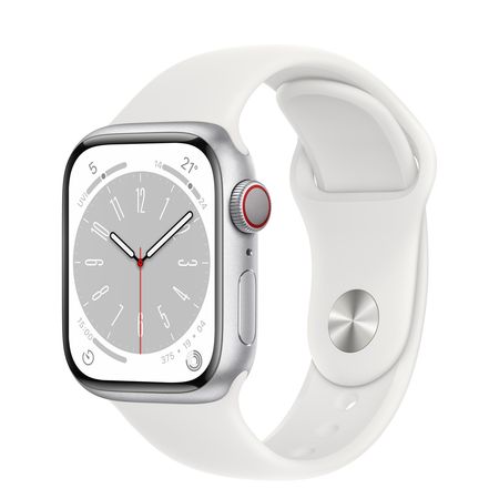 Apple Watch Series 8 GPS + Cellular, 41mm Silver Aluminium Case with White Sport Band - Apple (UK)