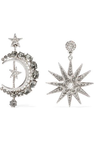 OSCAR DE LA RENTA Moon and Stars silver-plated crystal earrings