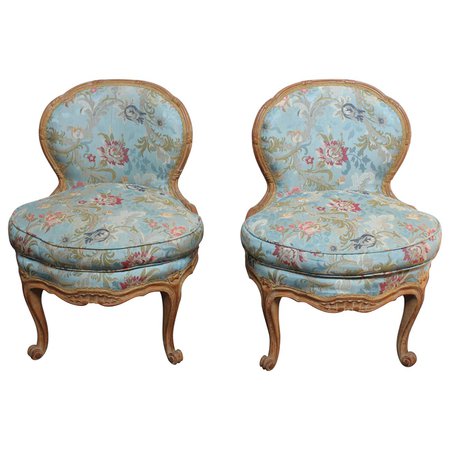 Pair of Diminutive French Louis XV Rococo Boudoir Slipper Chairs For Sale at 1stDibs