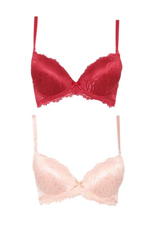 *clipped by @luci-her* On The Daily Lace 2 Pack Bras - Red - Lingerie & Sleepwear - Fashion Nova
