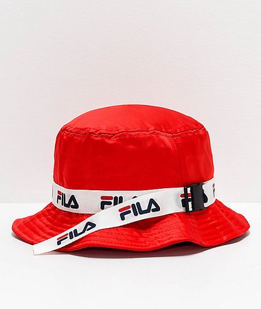 FILA Satin Jacquard Red Bucket Hat | Zumiez