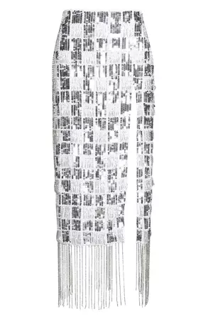 ASOS DESIGN Sequin Fringe Midi Skirt | Nordstrom