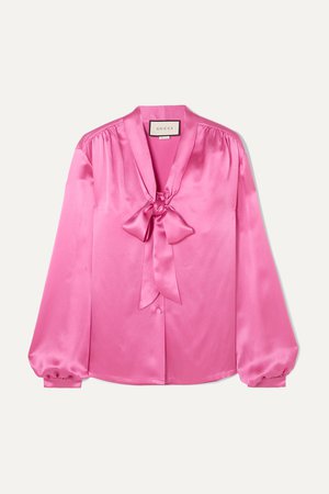 Pink Pussy-bow silk-satin blouse | Gucci | NET-A-PORTER