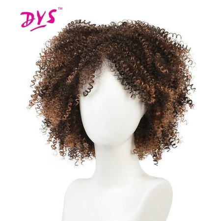 Wignee Short Hair Afro Kinky Curly Wig High Density Temperature Synthetic Wigs For Women Mixed Brown Cosplay African Hairstyles Malaysia - Senarai Harga 2019