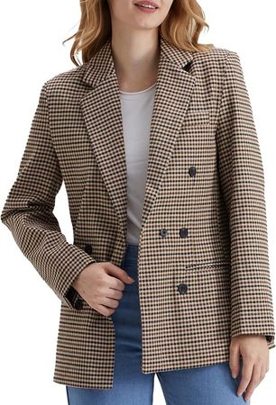 Rixiland Women's Casual Blazer Long Sleeve Open Front Lapel Button Blazer Suit Houndstooth Plaid Jacket with Pockets at Amazon Women’s Clothing store