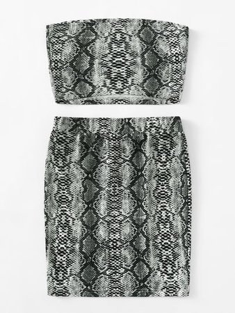 Snake Print Bandeau & Slim Fitted Skirt Set | SHEIN