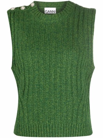 Shop GANNI buttoned-shoulder knitted vest with Express Delivery - FARFETCH