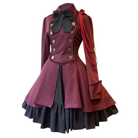gothic lolita burgundy square collar dress