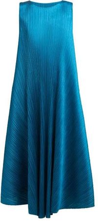 Pleated Trapeze Cut Midi Dress - Womens - Mid Blue