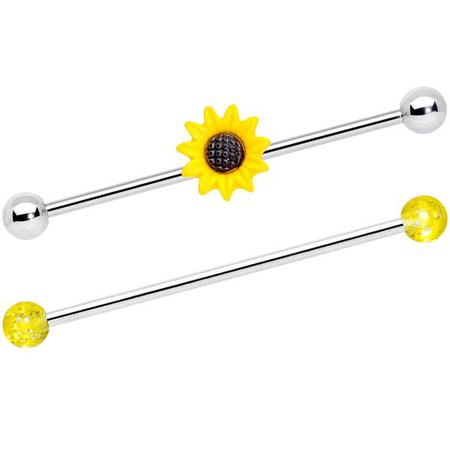 14 Gauge Yellow UV Glow Sunflower Industrial Barbell Set of 2 38mm – BodyCandy