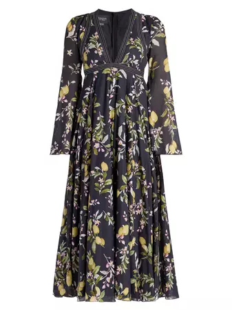 Shop Giambattista Valli Floral-Print Cotton Midi-Dress | Saks Fifth Avenue