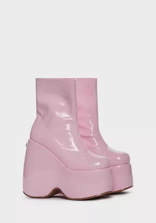 Patent Vegan Leather Shaped Platform Boots - Pink – Dolls Kill